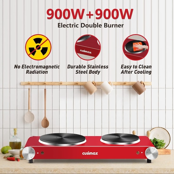 Cusimax Double Hot Plate, Cast Iron Electric Stove, Stainless Steel, Black CMHP-B201B - main